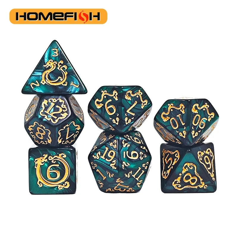 7PCS DND Polyhedral Dice Set with Dragon Pattern for Role Playing Games - Multiple Colors