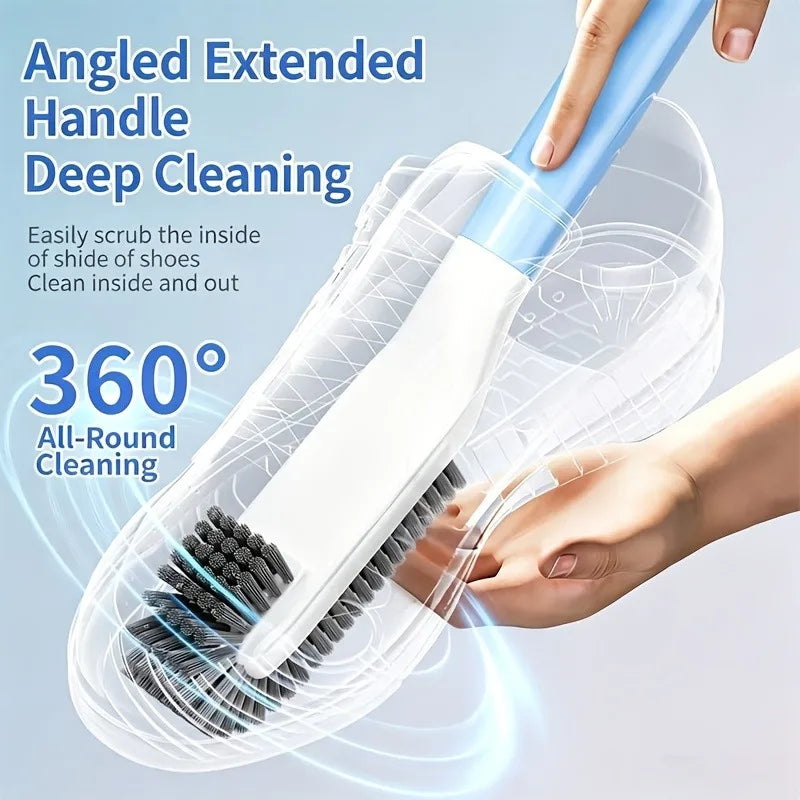 Long Handle Double Head Shoe Brush with Soft & Hard Bristles 360° Cleaning