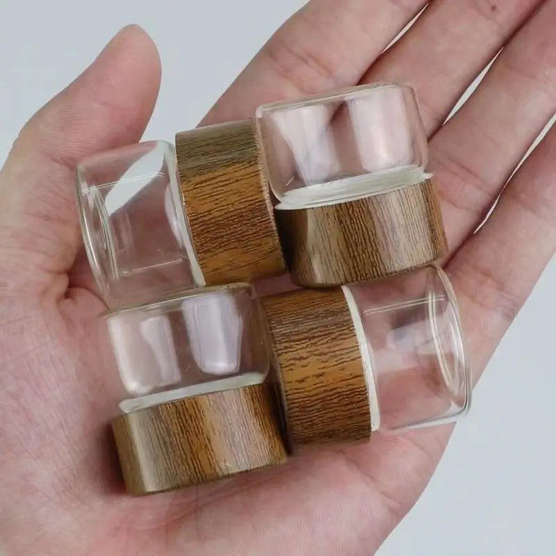 Mini Glass Spice Jars with Wooden Lid Set - Food Grade Sealed Bottles