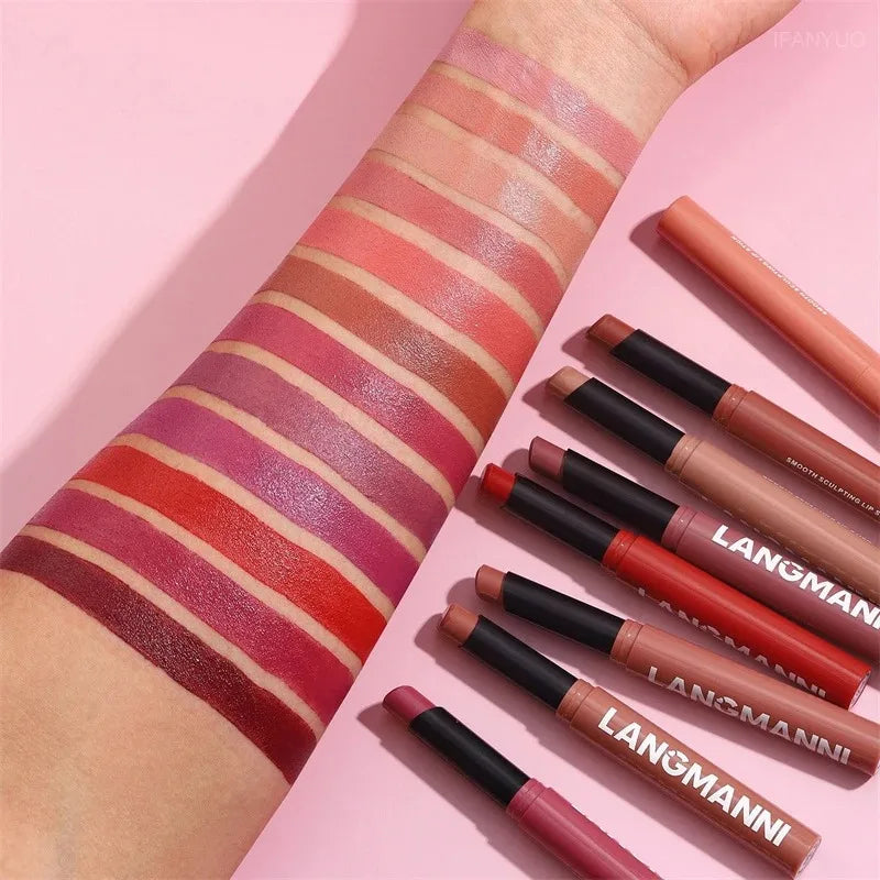 Matte Lipstick Pencil 12 Color Waterproof Long Lasting Non-Stick Lip Makeup