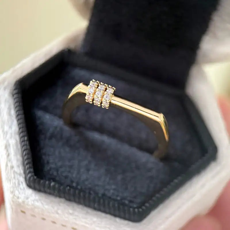 Minimalist Gold Plated Three-Row Geometric Ring Set for Women – Dainty Stackable Jewelry