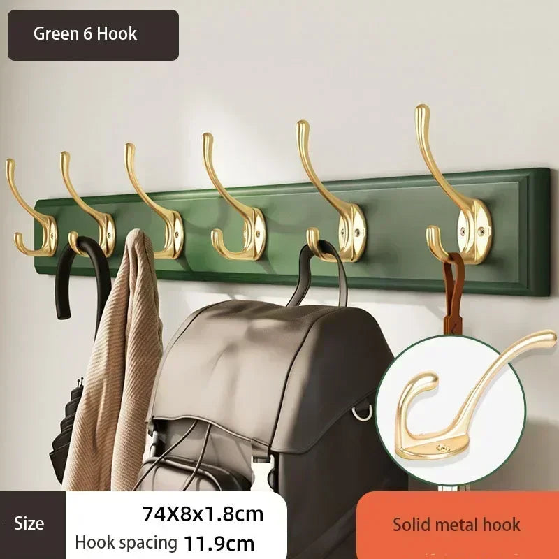 Wall-Mounted Bamboo & Zinc Alloy Coat Rack with Double Hooks - Retro Home Organizer