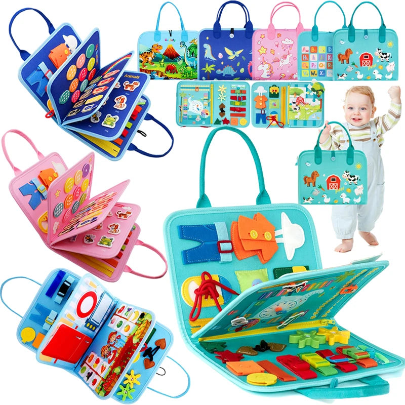 Montessori Busy Book Educational Toddler Toy Portable Activity Travel Board Fine Motor Skills
