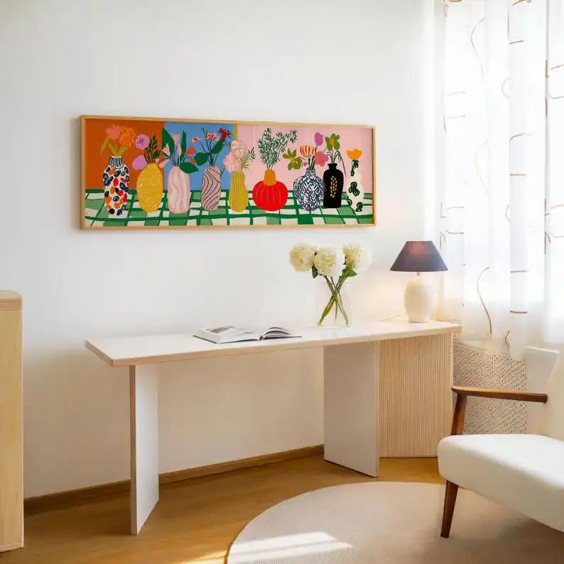 Abstract Floral Canvas Wall Art - Modern Panoramic Prints for Living Room & Bedroom
