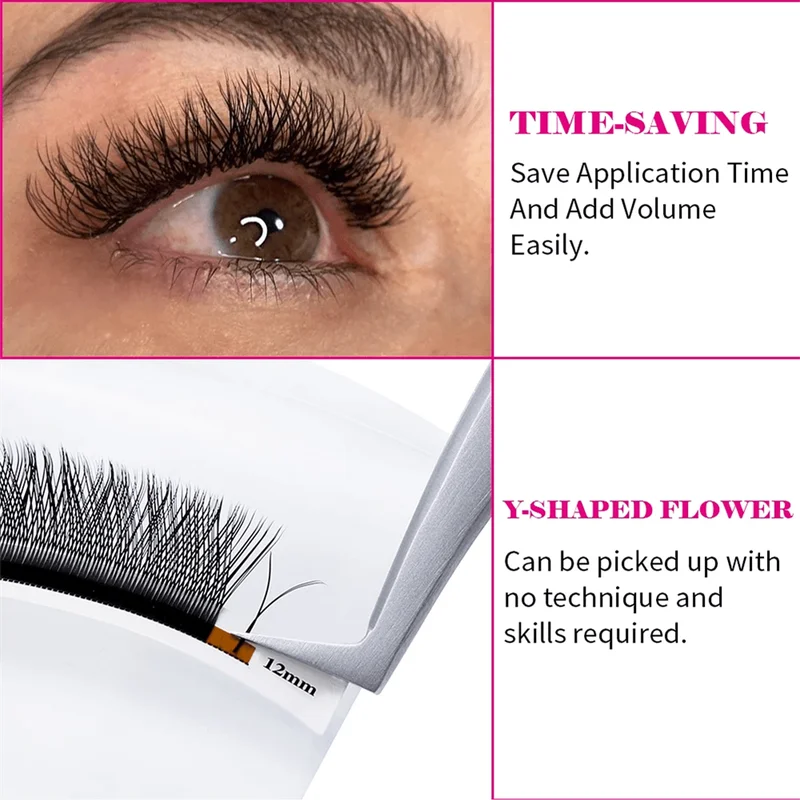 Premade Eyelash Extensions Double Tips Y-Shape Mink Lash Fans C D Curl 0.07mm