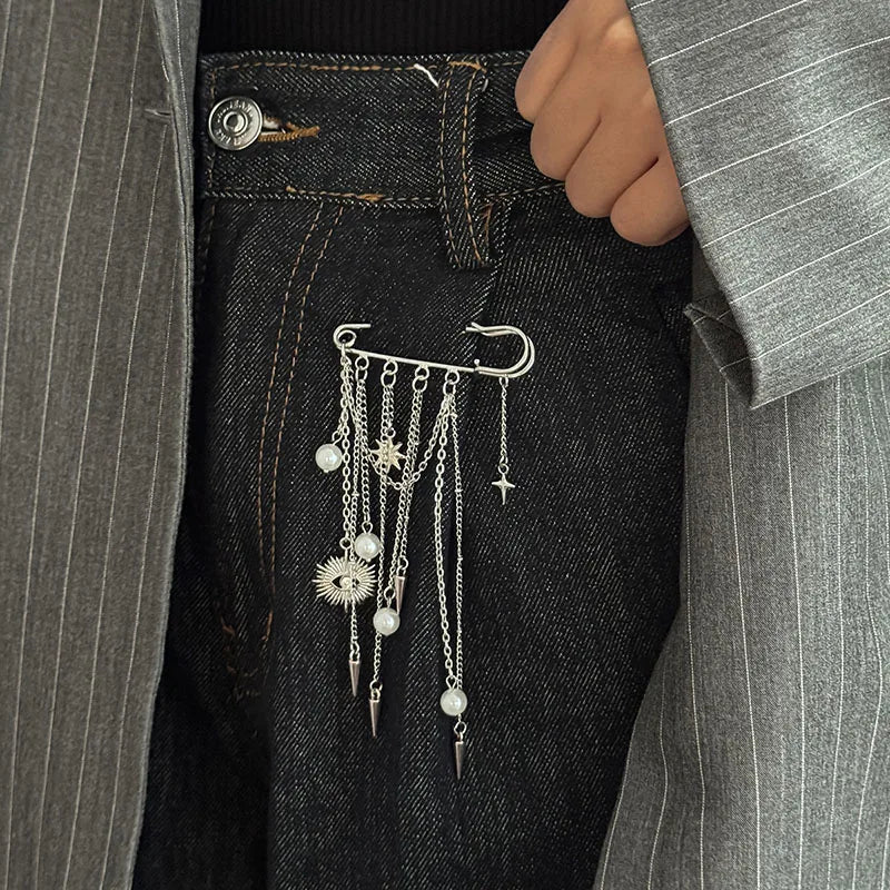 Fashion Irregular Tassel Chain Brooch for Women Multi-Functional Pants Chain Accessory
