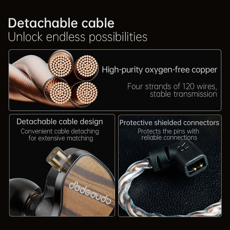FiiO JH13 Hybrid HiFi In-Ear Monitors – 1DD + 2BA Drivers, Wooden Faceplate, Detachable 0.78mm Cable