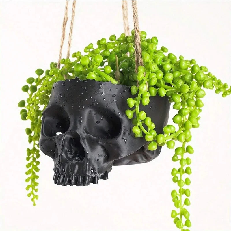 Dark Gothic Skull Hanging Flowerpot - 3D Printed Indoor Outdoor Decor