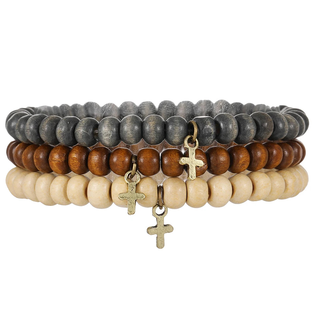 Beaded Wooden Bracelets for Men and Women - Handmade Turquoise & Natural Wood Stretch Jewelry