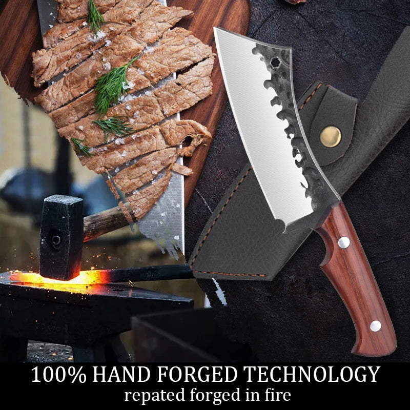 Stainless Steel Kitchen Chef Knife with Wooden Handle - 22cm Sharp Meat & Vegetable Cutter