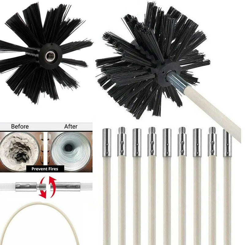 Extendable Chimney and Dryer Vent Cleaning Brush - Flexible Air Duct Tool
