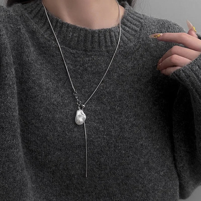Long Baroque Pearl Necklace for Women Adjustable Chain Fashion Jewelry
