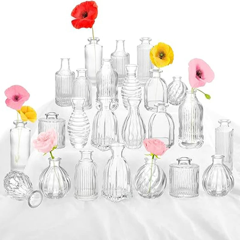 Nordic Style Glass Vase with Embossed Design - Elegant Home Decor, Wedding Centerpieces