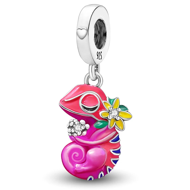 Sterling Silver Chameleon Charm Bead for DIY Bracelet and Jewelry Making