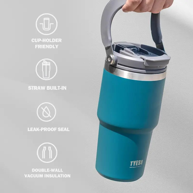 Insulated Travel Mug Stainless Steel Coffee Cup with Handle and Detachable Straw