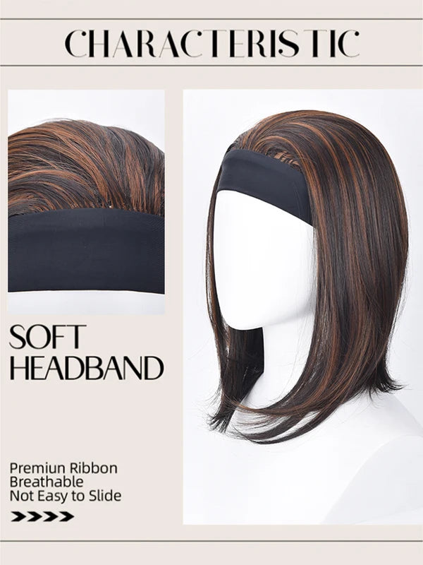 16 Inch Synthetic Headband Wig for Women - Ombre Brown Straight Bob Hair