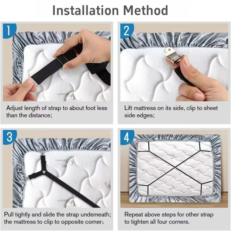 Universal Bed Sheet Fastener Straps Kit - Adjustable Non-Slip Clip Holders