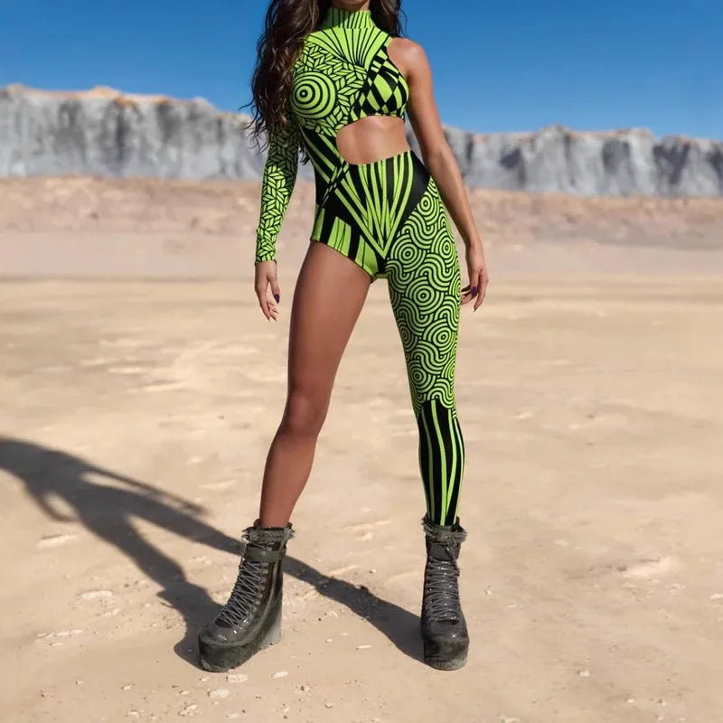 Rainbow Cyberpunk Bodysuit Halloween Costume Jumpsuit for Women