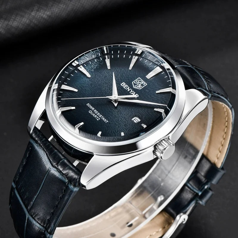 Luxury Military Wristwatch for Men Waterproof Leather Quartz Watch - Multiple Colors
