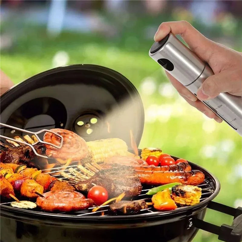 Stainless Steel Oil & Vinegar Spray Bottle with Dual Scale - Reusable Kitchen Dispenser