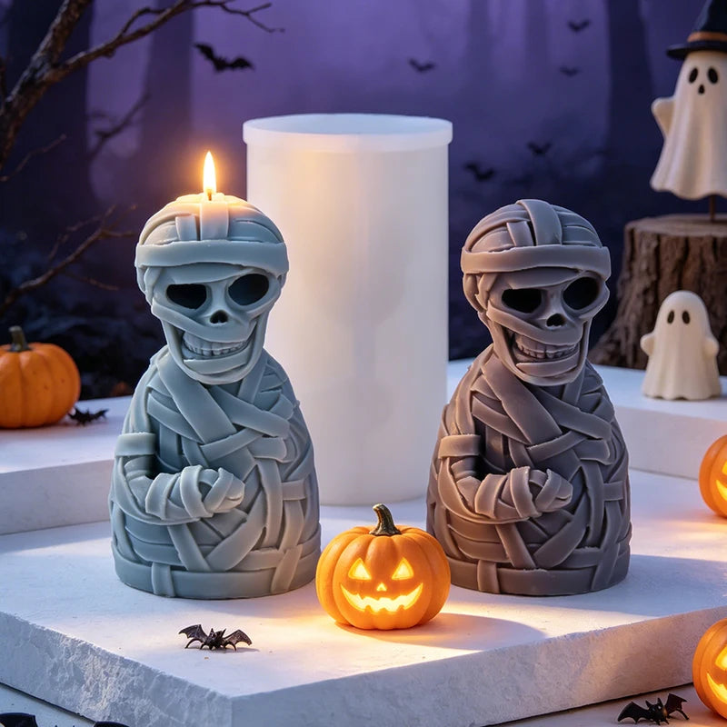Silicone Mold for Candle Making and Crafts - Mummy Skull Design, Food Grade, Heat-Resistant, Multi-Color Variants