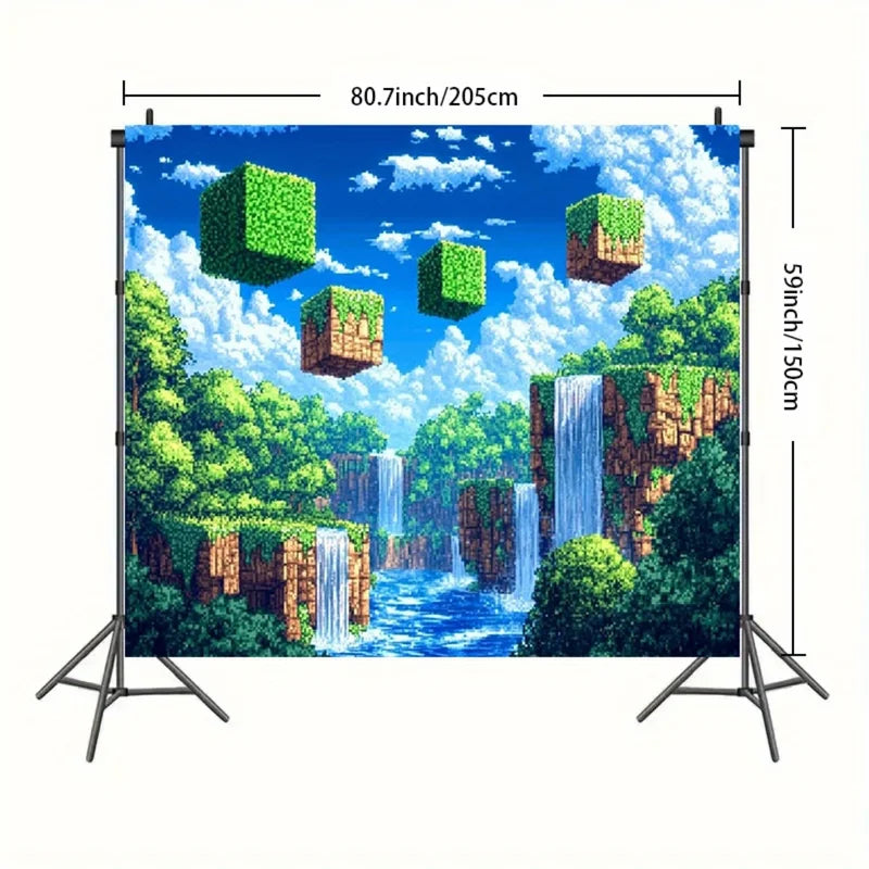 Vibrant Pixel World Party Backdrop Wall Decor for Streaming & Events