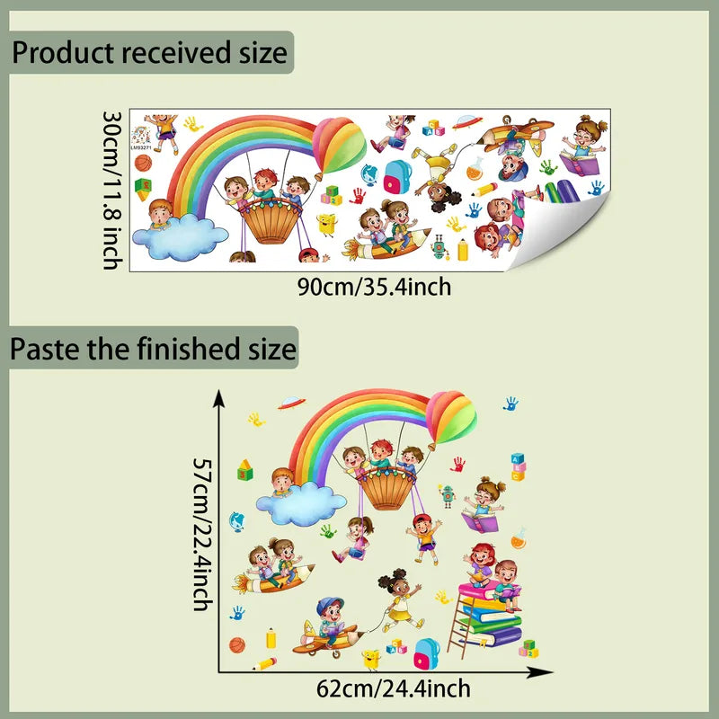 Rainbow Hot Air Balloon Wall Stickers for Baby & Kids Rooms - Amusement Park Theme