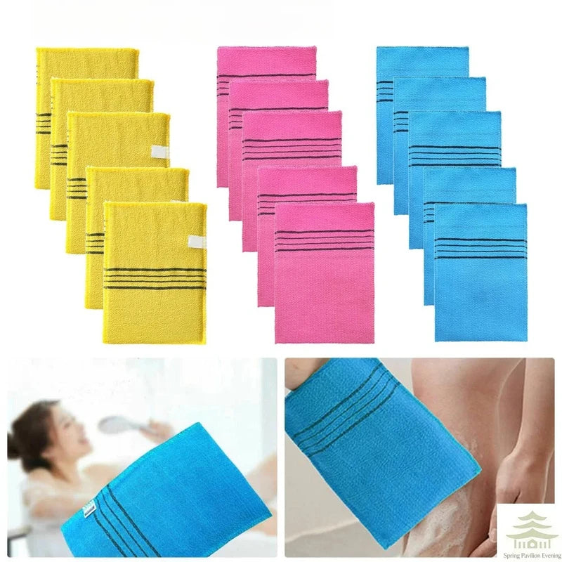 Exfoliating Bath Pad Towels Set for Body Wash & Scrub - Soft Polyester Cotton