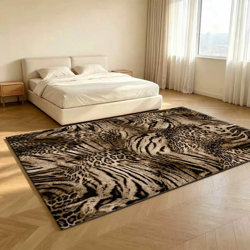 Animal Pattern Leopard Zebra Mix Area Rug Non-Slip Carpet for Living Room Bedroom