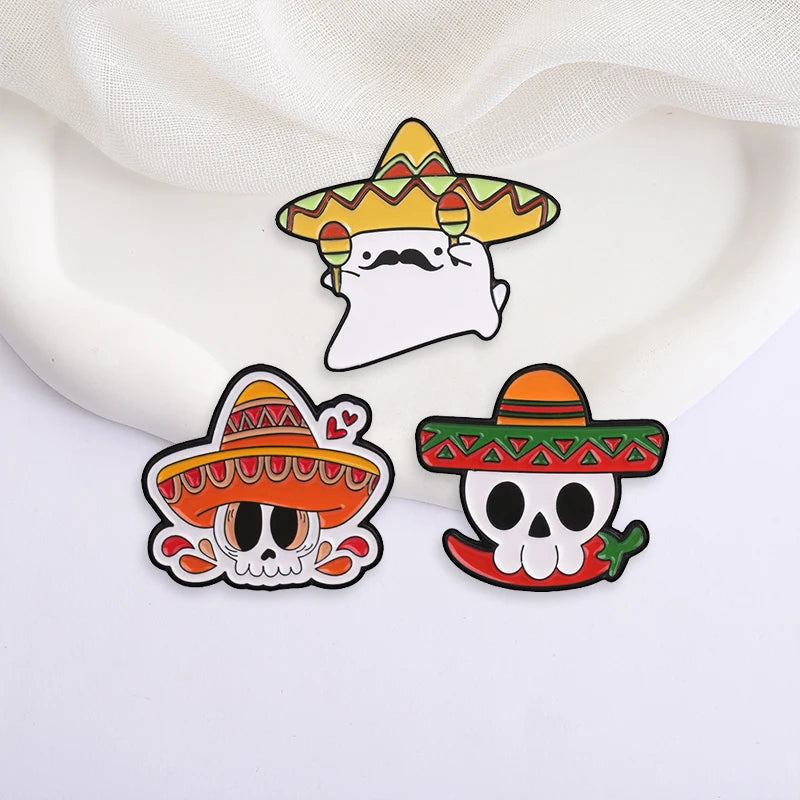 Mexican Day of the Dead Skeleton Calavera Enamel Pin Brooch Jewelry Gift