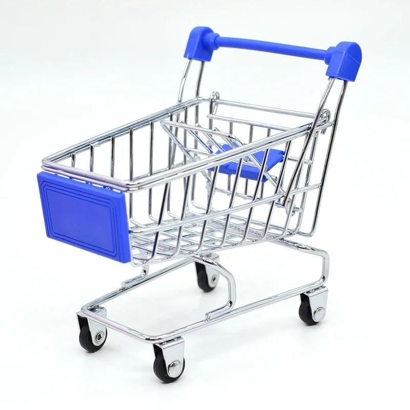 Mini Supermarket Shopping Trolley Cart Toy Set - Desktop Model for Kids