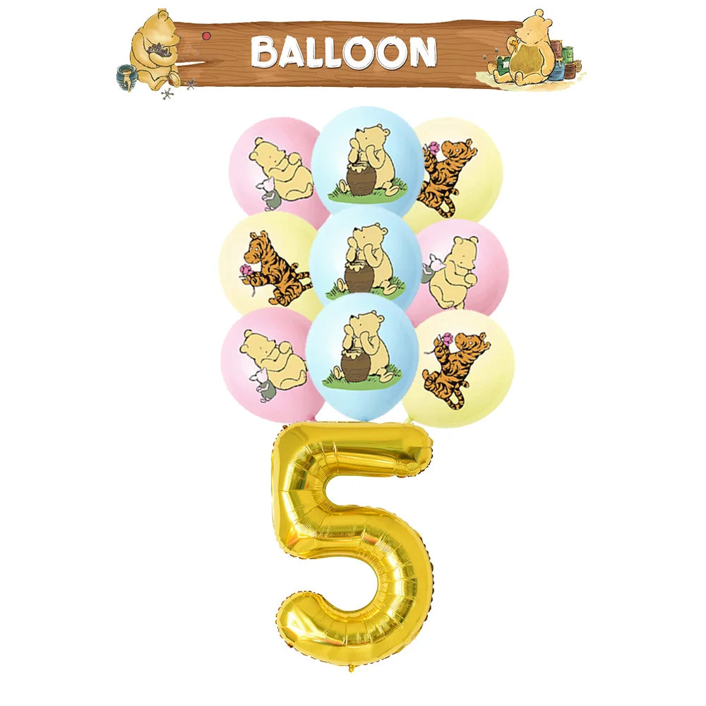 Winnie the Pooh Birthday Party Supplies Set – Disposable Plates Cups Napkins Banners for Kids & Baby Showers