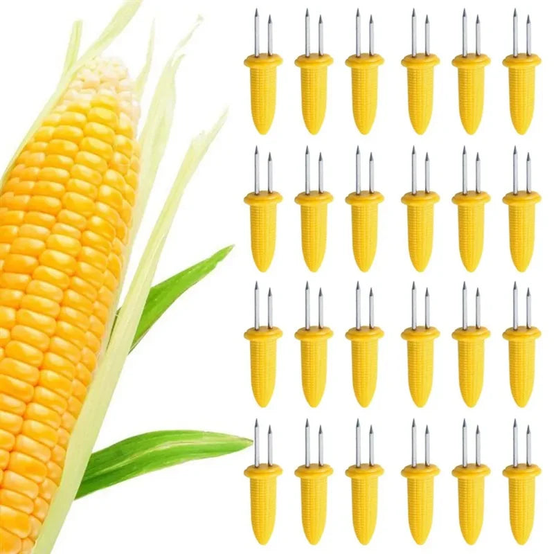 Stainless Steel Corn Holders Set - BBQ Corn On The Cob Double Forks