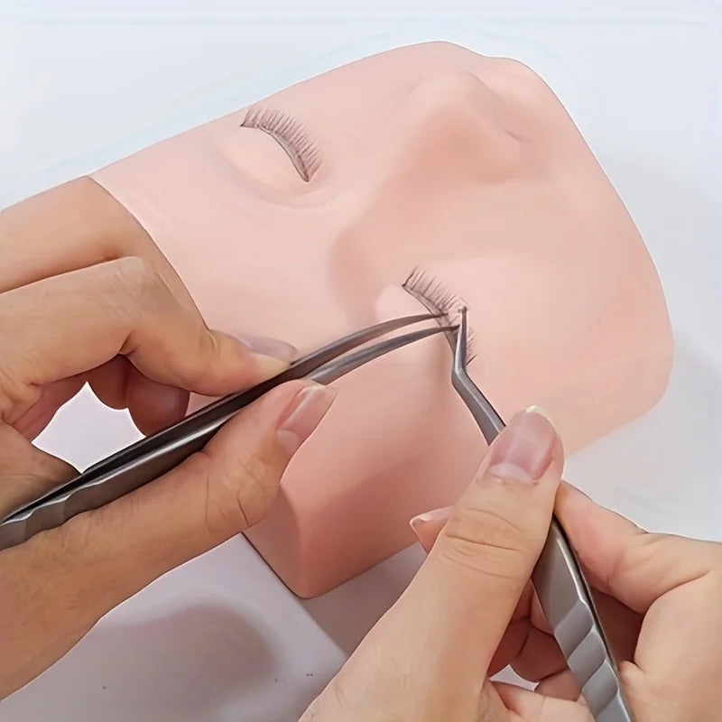 Silicone Eyelash Extension Practice Head with Realistic 3-Layer Lashes