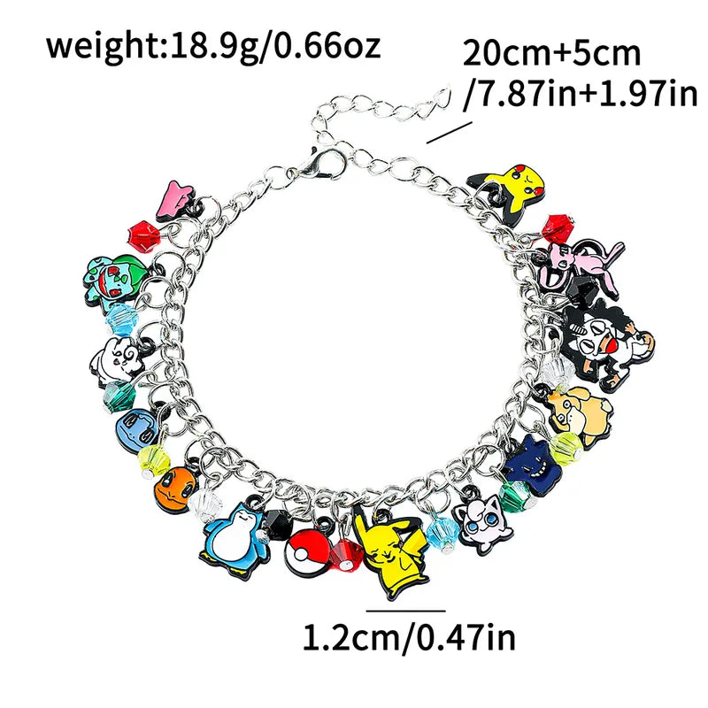 Cute Kawaii Charm Bracelet for Women and Girls - Cartoon Pikachu Squirtle Mew Meowth Jewelry Gift