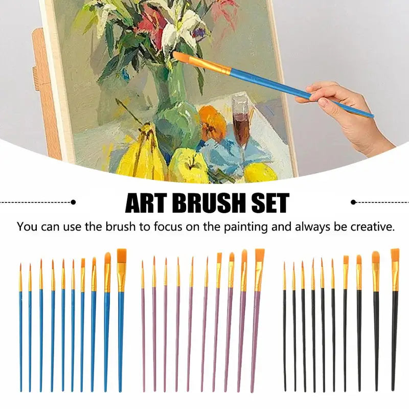 10Pcs Art Paint Brush Set for Acrylic Watercolor Oil & Crafts - Multi-Size Artist Tools