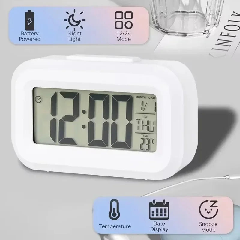 Digital Desk Alarm Clock with Night Light & Calendar - Multi-Color Variants