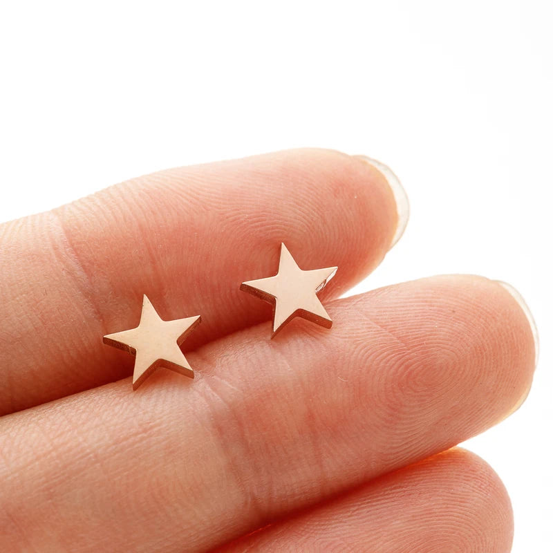 Pair of Stainless Steel Star Earrings for Women - Tiny Celestial Stud Jewelry