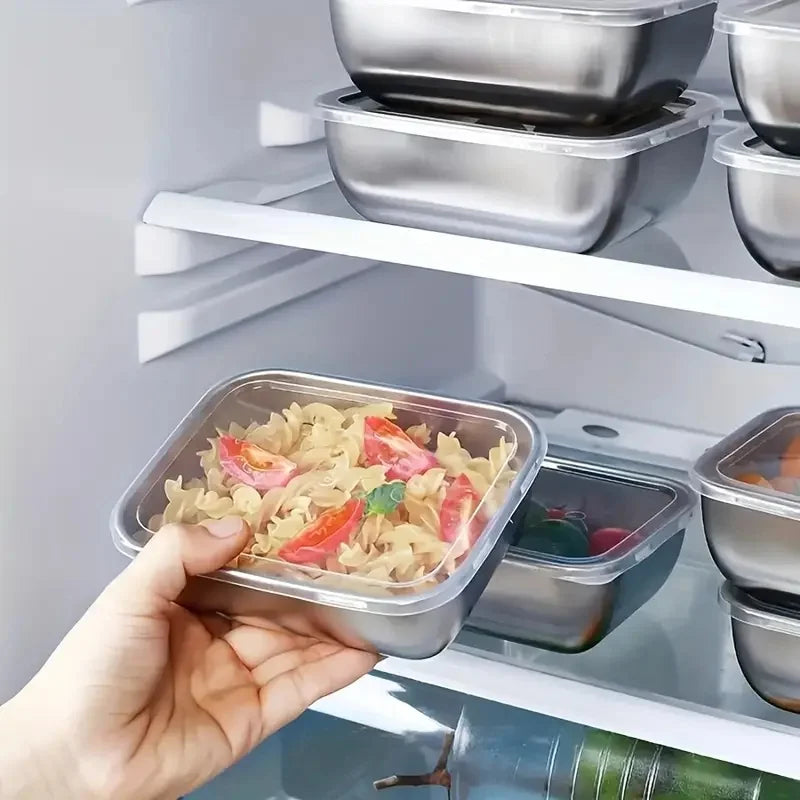 Set of 5 Stainless Steel Food Storage Containers - Stackable Meal Prep Boxes for Kitchen, Fridge & Travel