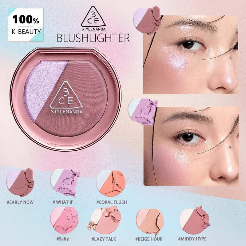 3CE Blushlighter Makeup Set - Face Sculpting & Dewy Finish, Multiple Colors