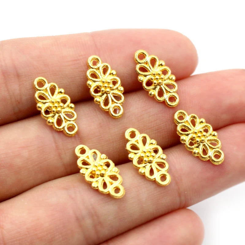 30pcs Flower Connector Charms 16x8mm Antique Silver Bronze Jewelry Supplies