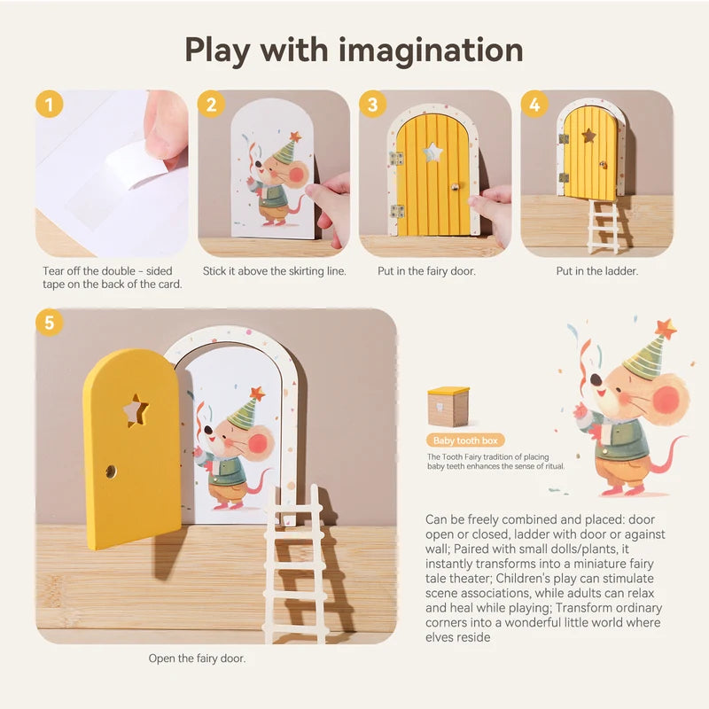 Mini Fairy Door Decoration with Openable Wooden Arch for Dollhouses and Fairy-tale Gifts