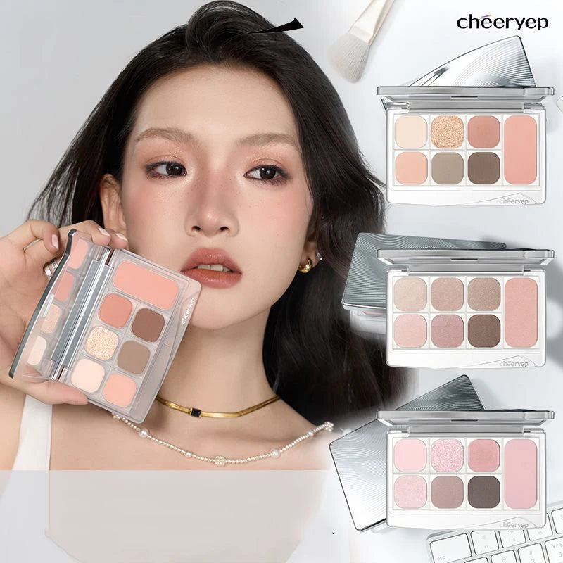 Colorful Facial Palette with Highlighter and Blush - Matte & Shimmer Makeup for Women