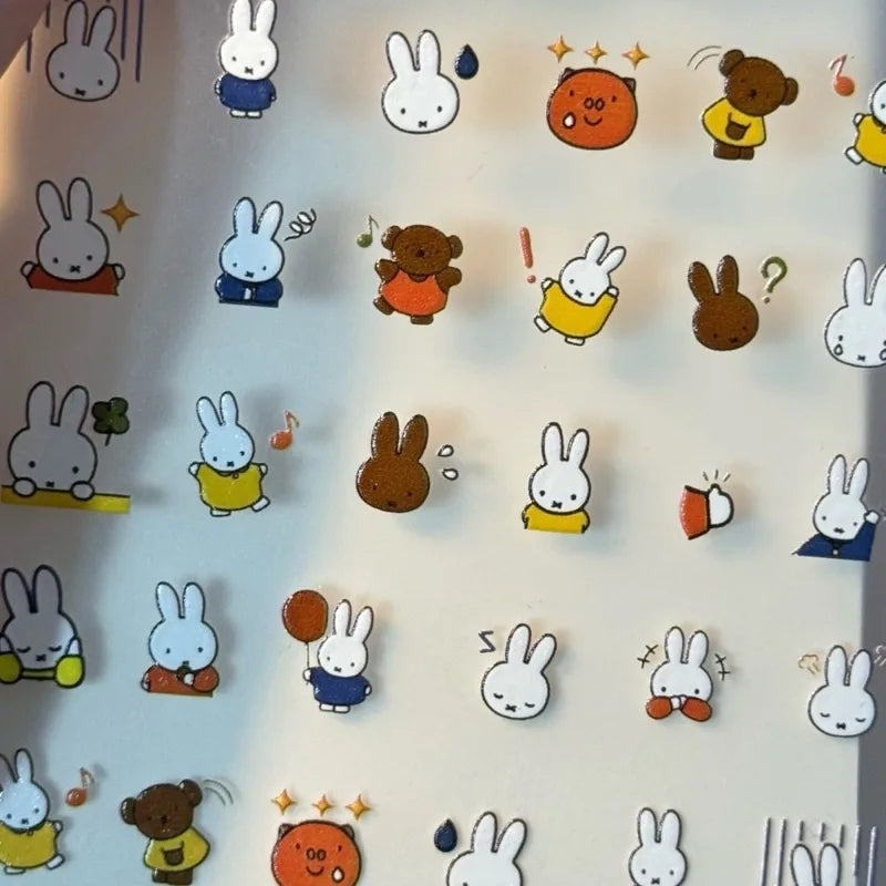 Kawaii Miffy Embossed 3D Waterproof Nail & Craft Stickers - Gift for Girls