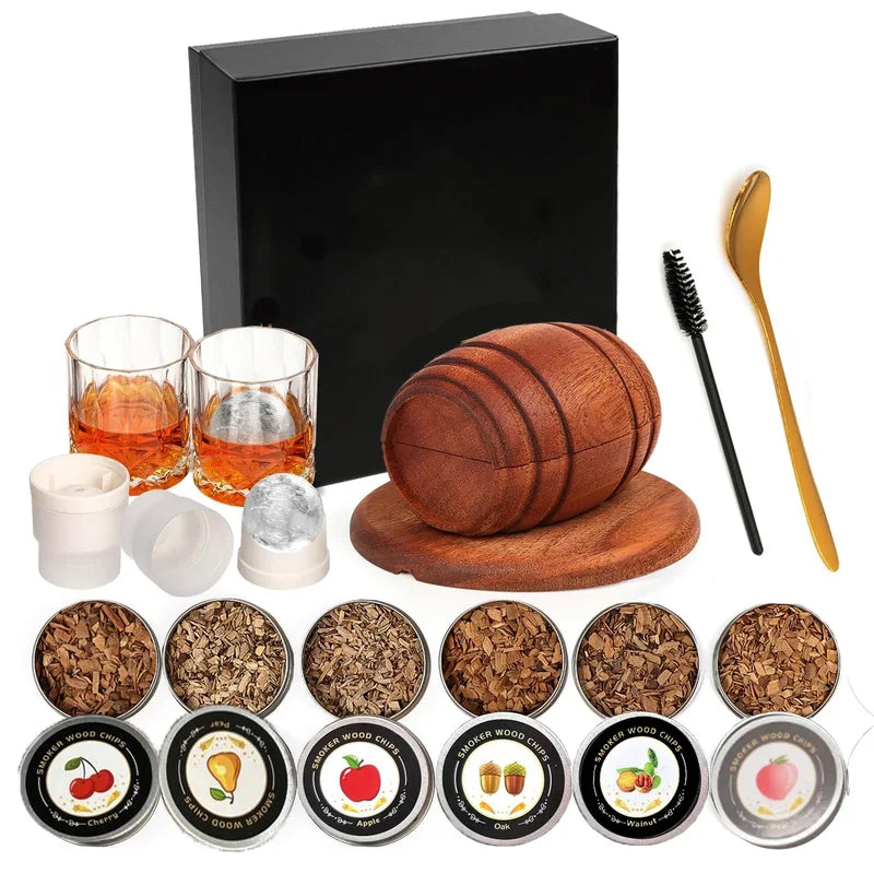 Whiskey Smoker Kit with 6 Flavors and Wood Chips for Cocktails - Infuser for Old Fashioned & Bourbon Drinks