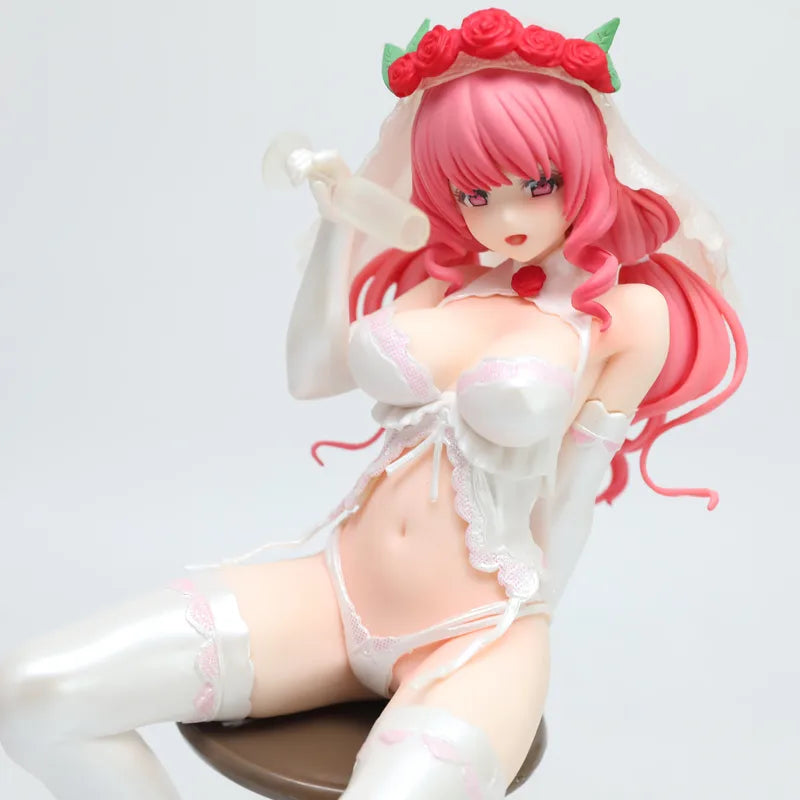 Anime Figure Wedding Bride Doll with Pink Hair Rose Veil PVC Collectible Statue
