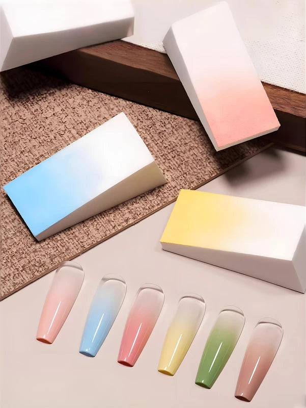 High Density Nail Gradient Sponge Set - White & Multi Color, Professional Nail Art Blending Kit