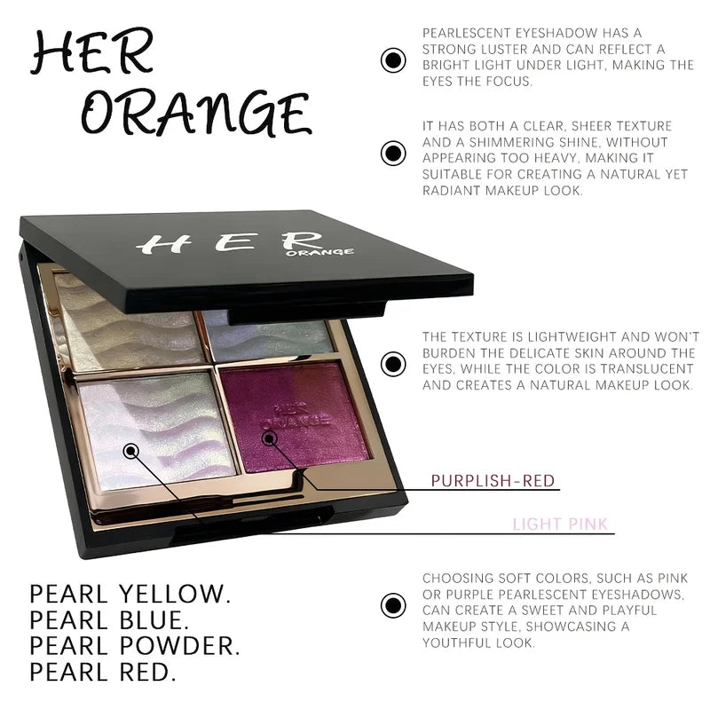 4-Color Eyeshadow Palette with Glitter & Brush - Iridescent Shimmer for Daily & Party Makeup