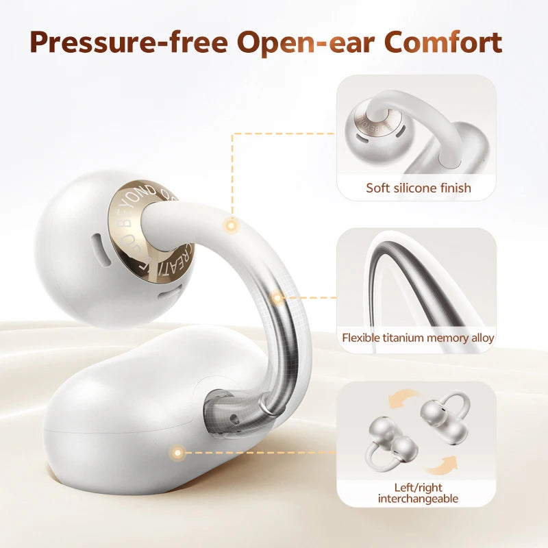 Wireless Bluetooth Earbuds with Open-Ear Clip-On Design, 35H Battery, Dual Mic, Waterproof