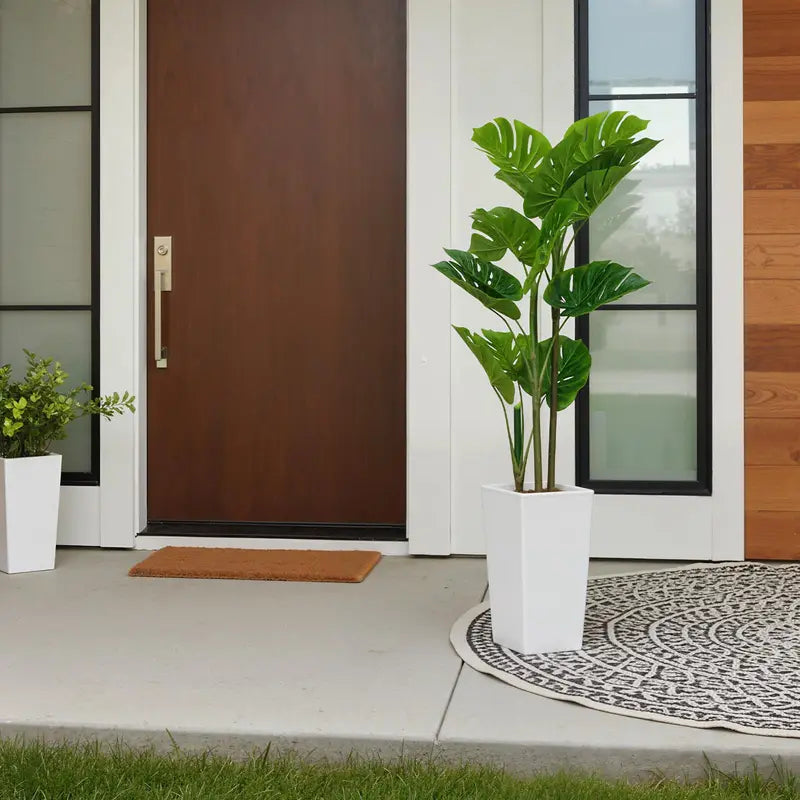 Artificial Monstera Tree with Tall White Planter - Indoor Faux Tropical Plant